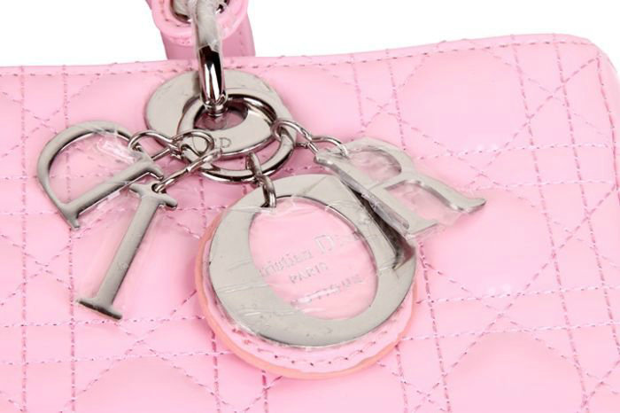 replica jumbo lady dior patent leather bag 6322 pink with silver - Click Image to Close
